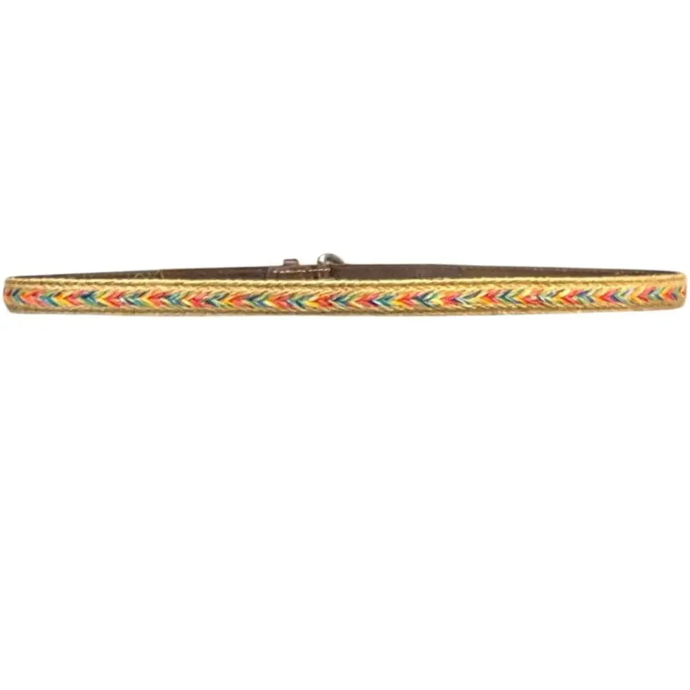 Rainbow Chevron Jute Braided Silver Buckle Brown Genuine Leather Belt 32” - 36”